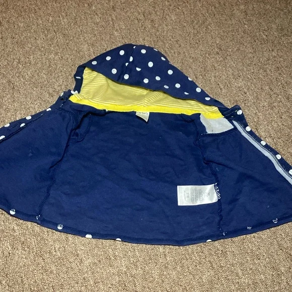 ❤️Carter's Navy Polka Dot Hooded Jacket with Yellow Lining - Picture 7 of 9